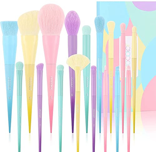 Docolor Makeup Brushes 17 Pcs Colourful Makeup Brush Set Premium Synthetic Kabuki Foundation Blending Face Powder Blush Concealers Eyeshadow Rainbow Make Up Brush Set - Dream of Color