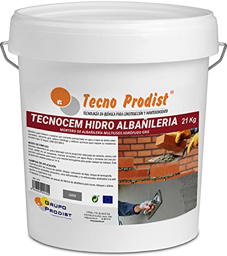 TECNOCEM HIDRO ALBAÑILERÍA de Tecno Prodist (21 Kg) Mortero de cemento para trabajos de albañilería y construcción, hidrófugo, ideal para revocos, enlucidos y colocación de ladrillos. Color Gris.