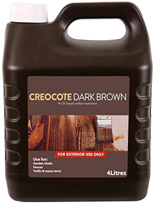 Creocote Dark Brown Wood Preserver in 4L Garden Wood Treatment Outdoor - Creosote Substitute Dark Brown Ready to use for Fence Stain, Wood Lacquer, Post, Shed, Timber (4L (Pack of 4))