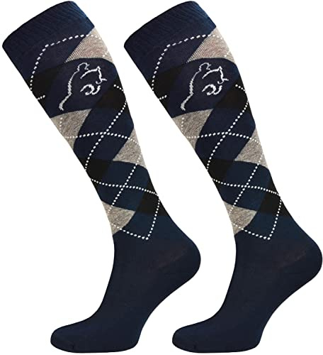 TODO Comodo Chaussettes d'équitation à carreaux STPDJ | Chaussettes d'équitation pour cavaliers, chaussettes au genou | Chaussettes en coton pour femmes, hommes, enfants, 35-38