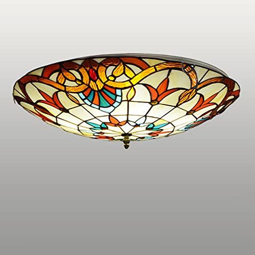 Tiffany Style Ceiling Light Flush Mount, Yellow Baroque Stained Glass Ceiling Lamp for Living Room Bedroom Kitchen Hallway, E27, MAX40W,50cm