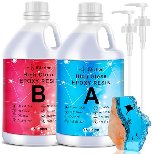 JDiction Epoxy Resin, Clear High Gloss 1 Gallon/128oz Epoxy Resin Self-Leveling Coating and Casting Resin for Jewelry Making, Table Top, Wood and Mold Crafts