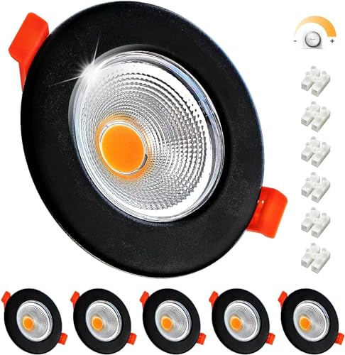 Wondlumi 10W infällbar svart dimbar extra platt LED-spotlight, 2 700K varmvit infälld COB-spotlight, 850 LM 220 V, hål 65–88 mm, vit takspot för kök sovrum vardagsrum set med 6 st
