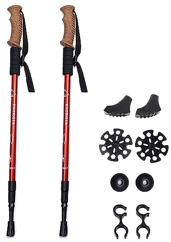 ThreeH 2 par vandringspinnar med korkhandtag, vandringsstavar, ultralätta vandringsstavar i aluminiumlegering för backpacking, berg, seniorer, röd