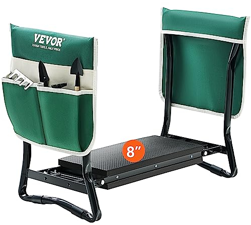 VEVOR Sgabello da Giardino Cuscino in Eva 200 mm Panca da Giardinaggio Pieghevole Max. 150kg di Carico, Seduta Panca Pieghevole Portatile da Giardino Uso Versatile Borsa per Attrezzi per Giardinaggio