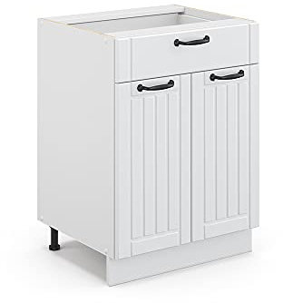 Vicco Badschrank Fame-Line, Weiß Landhaus/Weiß, 60 x 81.6 cm mit Schublade, ohne Arbeitsplatte