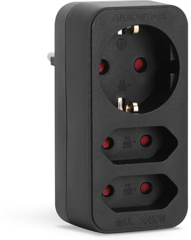 Aigostar Steckdosenadapter 3-Fach mit Kindersicherung Mehrfachsteckdose Tragbar für Steckdose (Schwarz)