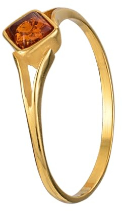 BALTICANA JEWELRY Anillo cuadrado de plata de ley chapada en oro de 18 quilates y ámbar de miel báltica, Piedra preciosa de metal de plata de ley, Ámbar