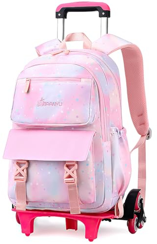 Voici et Voila Cadeaux Scolaire Sac à Dos Roulette Filles Trolley Sac Primaire Fille Cartable Roulettes Ecolier Cartable Scolaire Roulettes Rose 6 Roues 30x18x45CM