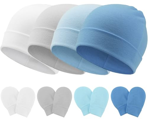 DRESHOW Bonnets de Naissance et Moufles de Protection Bébé Gants Bonnet Nouveau-né Bambin Doux Mignon Tricoté Chapeau 0-6 Mois, Taille Unique