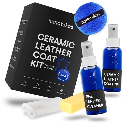 Nanotekas Kit de limpiador de cuero y revestimiento de cerámica: protector de cuero de larga duración para cuero vegano Tesla, asientos de coche, muebles y zapatos, escudo universal de nano cerámica