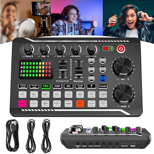 Live Sound Card with Dj Mixer Effects & Voice Changer, Sound Board - Audio Mixer, Suitable for Xbox/Pc/Laptop/Phone/Pad (Black)
