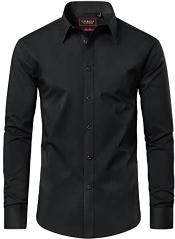 Chemise DEMEANOR pour homme à manches longues - Chemise business pour homme - Coupe droite - Coton - Chemises sans repassage - Chemises de loisirs, 1 - Noir., L