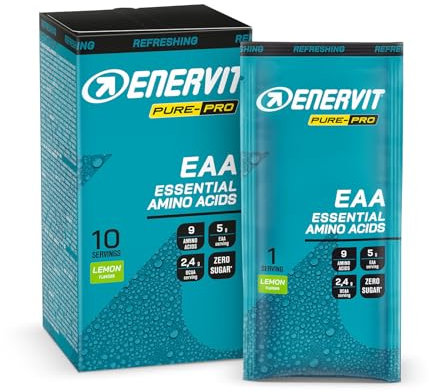Enervit Pure-Pro Integratore di Aminoacidi Essenziali in Polvere, 5g EAA per Dose, 2.4g BCAA, Vitamine B6 e B12, Plant-Based, Riduzione Stanchezza, Durante e Post Workout, Vegan, 10 Bustine da 10g