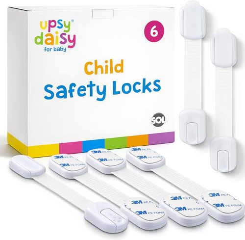 SOL 6pk Child Safety Locks - Adhesive Latches for Cupboards & Drawers | Easy install adjustable straps, no tools or drilling needed, for kitchen cabinets and appliances