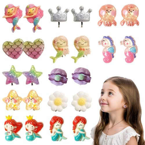 ZILZUFA Klipp örhängen barn flickor, öronclips flickor, öronclips barn, clip örhängen magnet, örhänge set