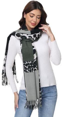ZCJ Sciarpa Donna Inverno, Scialle Elegante Donna con Motivo Leopardato, Pashmina Donna con Frange e Effetto Cachemire Morbido, Verde