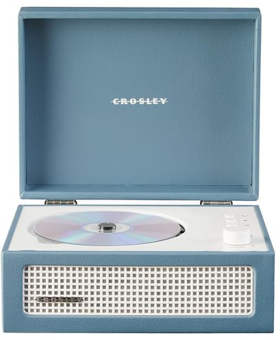 Crosley CR3517A-WB Voyager Retro Portable CD Player with Stereo Bluetooth Speakers and FM Radio, Washed Blue