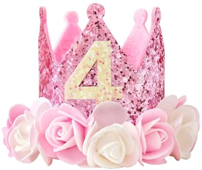 HUVZOR 4 años Corona Cumpleaños, Tortas de Corona Cumpleaños bebe Corona Princesa Niña Decoración de Cumpleaños, Regalo para Cumpleaños Niñas, para Niños