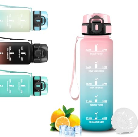 Mujigaga Borraccia, Borraccia 0,5 litri, Borracce Senza Perdite, Boraccia Motivazionale, Facile da Trasportare, Bottiglia Graduata, Bottiglia Acqua per Bicicletta, Fitness, Campeggio, Bambina
