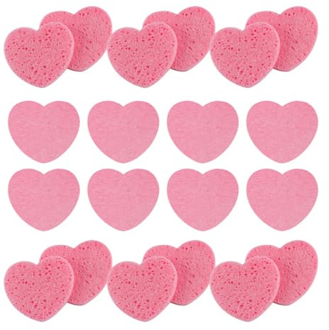 Gatuida 20 Stück Herzförmige Gesichtsschwämme zur Gesichtsreinigung Weiche Peeling Schwämme aus Zellstoff Hautfreundlich und Tragbar (63x63x8mm Rosa)
