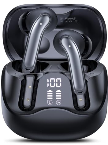 Bluetooth Kopfhörer mit Hybride Aktive Geräuschunterdrückung, In Ear Kopfhörer Kabellos Bluetooth 5.4, 6Mic, 49Std. Wiedergabe, kraftvoller Bass, 8 EQ-Modi, APP-Steuerung, kabelloses Laden, Multipoint