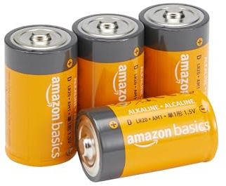 Amazon Basics 4-Pack D Cell Alkaline Batteries, 1.5 Volt, 5-Year Shelf Life, Long-Lasting Power, for Clocks