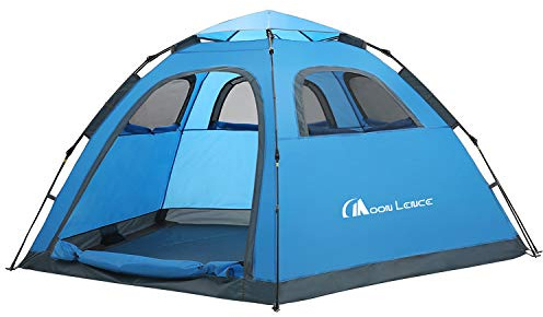 MOON LENCE Pop Up Camping Tent, 3-4 Person Portable Automatic Instant Tent Windproof for Camping, Hiking, Mountaineering, Blue