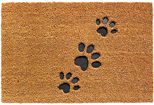 matches21 HOME & HOBBY Kokosmatte als innen und aussen-Bereich Fußmatte in 40x60 cm - Kokosfaser Türmatte Pfoten geprägt Natur als Sauberlaufmatte - Outdoor Fußabstreifer für Haustür, Flur, Garten