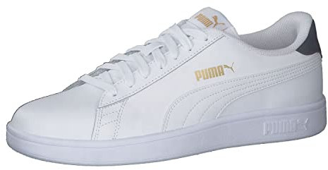 PUMA Unisex Puma Smash v2 L Low-Top, Puma White-Puma White-Peacoat-Puma Team Gold, 39 EU