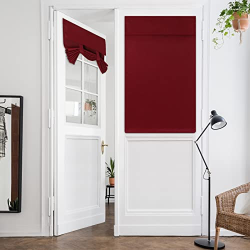HOMEIDEAS Burgundy French Blackout Door Curtains, 26 X 40 Inch Room Darkening Curtains for Glass Door, Thermal Insulated Tie Up Shades Window Covering for Bedroom, 1 Panel