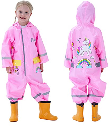 Keyck Imperméable Enfant Combinaison de Pluie Fille Garçon, Poncho Léger Pantalon Veste Longues Manteau, Bébé Respirant Imperméable Capuche Randonnée Cycliste Sport, Licorne Rose 2-4 Ans
