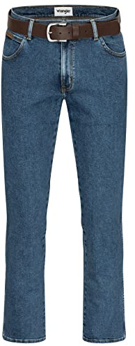 Wrangler - Pantalones vaqueros elásticos para hombre, color negro o marrón, Stonewash + Cinturón Marrón, 34W x 32L