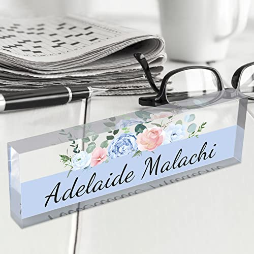 Placa de Nombre Personalizada para Escritorio de Oficina - Vidrio Acrílico Transparente, Decoración para Mujeres o Hombres, 8 x 2.5 Pulgadas