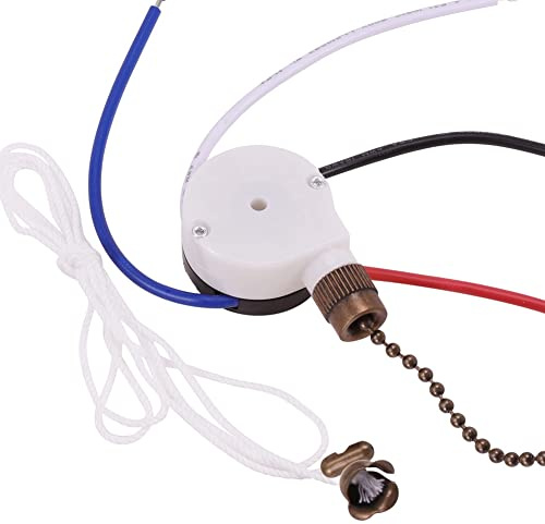 Piarktoy ZE-208S - Kit di interruttori per ventilatore a soffitto, a 3 velocità, 4 fili, interruttore per controllo della velocità della cerniera, interruttore a con corda