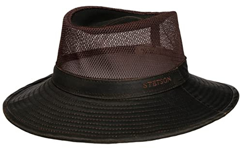 Stetson Vented Crown Stoffhut Travellerhut Dunkelbraun Einfarbig Mit Netz-Einsatz Herren Damen Frühling Sommer Dunkelbraun M (56-57 cm)