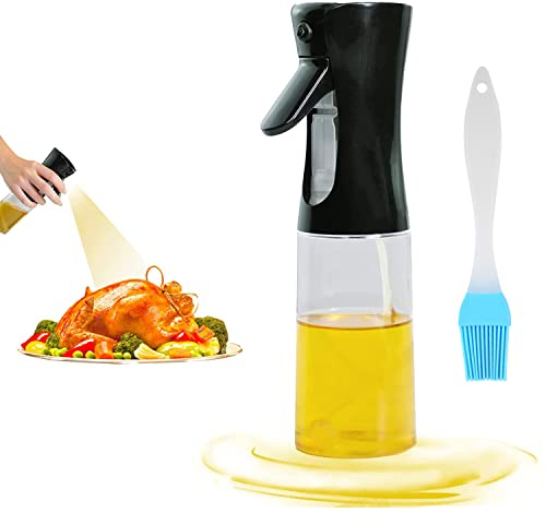 DDSHUN Oil Sprayer Bottle with Brush Cooking Sprayer Dispenser 200ml Oil Spray Mister Refillable Olive For Air Fryer Kitchen Salad Baking Air Fryer Grilling Vinegar (Black)