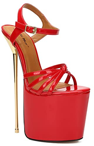 Scarpe con tacco a spillo con plateau da donna Décolleté con punta aperta Tacchi da 8,6 pollici Cinturini alla caviglia Tacchi altissimi per abito da spogliarellista sexy Festa di nozze,Rosso,39