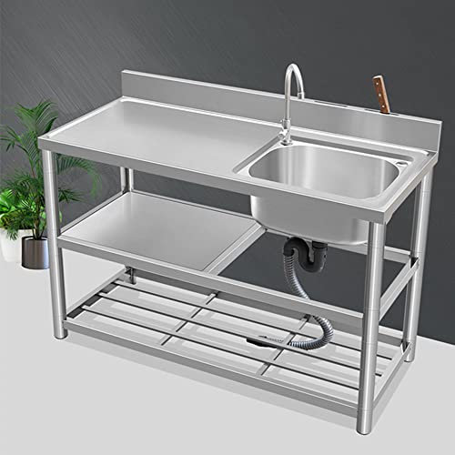 Arbeitsplatz-Küche, Zuhause, Wasserfall-Spüle, Edelstahl-Waschbecken, kommerzielle Küchenspülen, freistehende Spülstation for den Außenbereich mit Schlauch, Industriespüle mit Werkbank, doppelte Lager