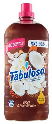 Fabuloso Ammorbidente Concentrato Profumato Cocco & Fiori Bianchi 1,9L | Fragranza che Dura per Settimane* | Fragranza Attivata dal Movimento | Rende i Capi Più Facili da Stirare** | 86 Lavaggi