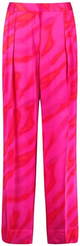 Taifun Damen Palazzohose aus edlem Satin Animal-Print reguläre Länge Magenta Gemustert 38