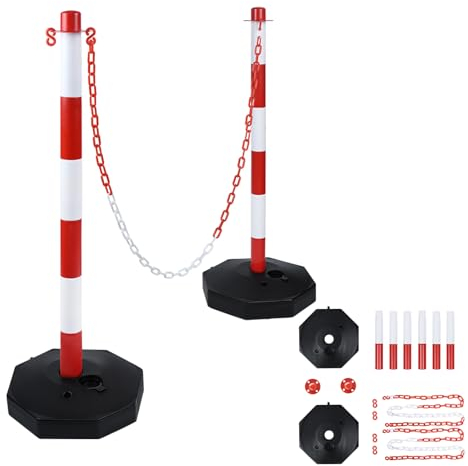 FIVMEN 2 postes de barrera para aparcamiento con 2 cadenas de 140 cm, de plástico, para control de tráfico, aparcamientos