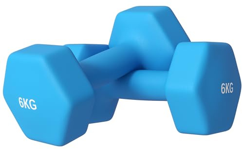 SPORTNOW Set di 2 Manubri Palestra 2x6 kg, Set Pesi Palestra Esagonali in Metallo e Neoprene con Impugnatura Antiscivolo, Allenamento Forza Fitness Casa per Uomini/Donne, Azzurro