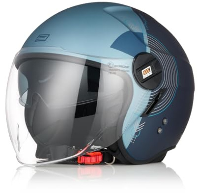 ORIGINE Casco Moto Jet Casco Moto Abierto Scooter con Doble Visera Homologado ECE 2206 (UPNDOWN Matt Blue, M)