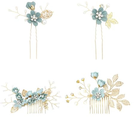 4 Pièces D'Accessoires Pour Cheveux Fleuris, Peignes À Cheveux, Accessoires Pour Cheveux De Mariée Boho, Épingles À Cheveux De Mariage En Strass, Coiffes Décoratives