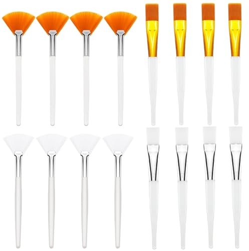 16 PCS Facial Mask Brush Fan Brushes Facial Applicator Brush Acid Applicator Brush Tools for Mud Cream, Makeup Peel (White, Rufous)