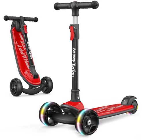 besrey Trottinette pour Enfants à 3 Roues, Trottinette Pliable pour Tout-Petits de 3 à 10 Ans avec lumière Clignotante LED, Trottinette silencieuse pour débutants, Guidon réglable