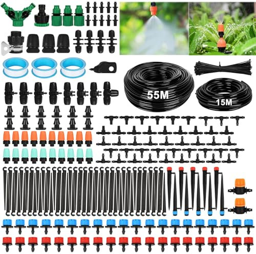 KIMIGO Bewässerung Kit Tropfbewässerung,BewässerungsSystem,55M+15M Bewässerungsrohrem,garten bewässerungssystem,Tröpfchenbewässerung Sprühbewässerung Kühlsystem,für Garten,Rasen,Gemüsegarten,Bauernhof