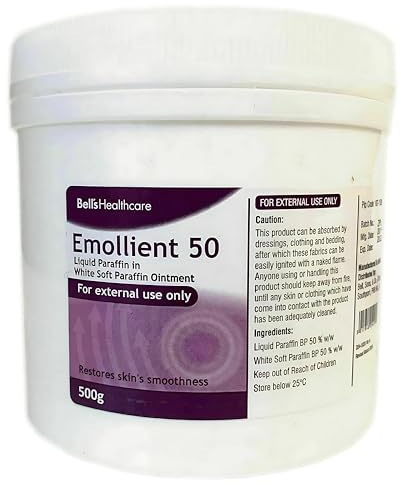 Emollient 50 Liquid Paraffin in White Soft Paraffin Ointment – Moisturizes & Protects Dry Skin – 500g (Pack of 2)