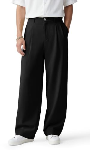 Heyfanee Pantalon Homme Habillé Taille Elastique Baggy Chino Pantalon Costume Homme Large Noir 36W30L